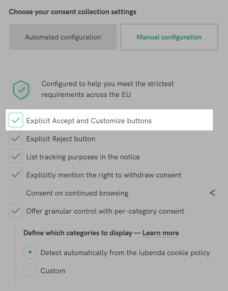 explicit accept and customize