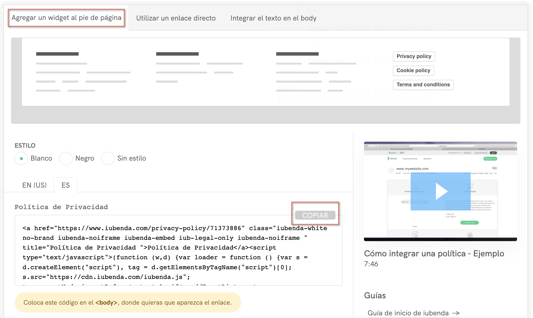 Cómo añadir una política de privacidad en Weebly