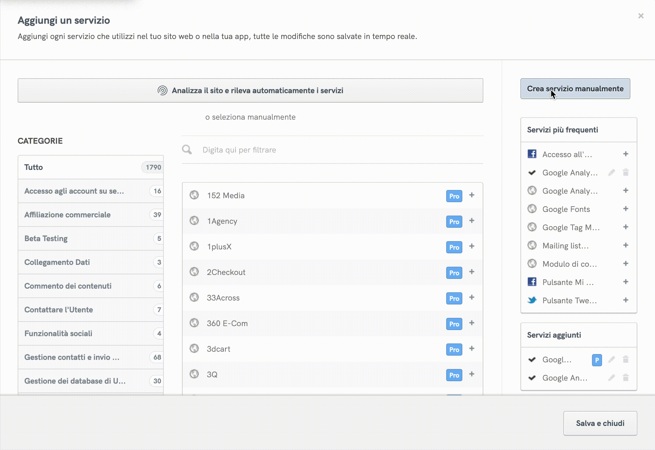agiungere un servizio personalizzato