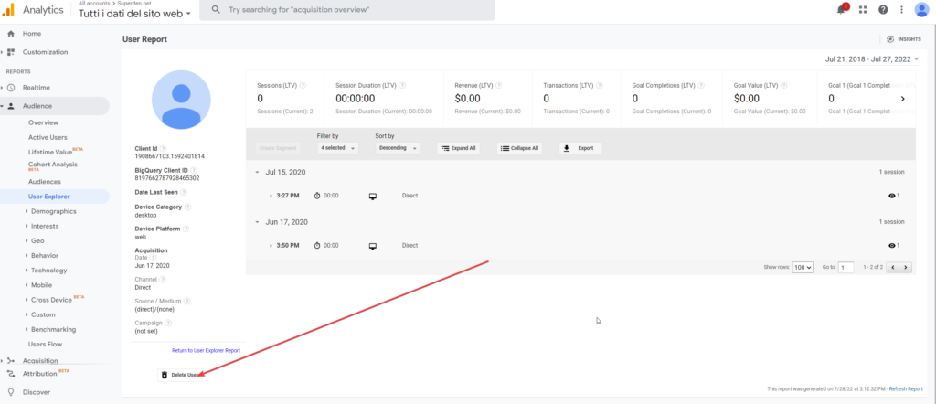 excluir dados do google analytics 3 (federico leva)