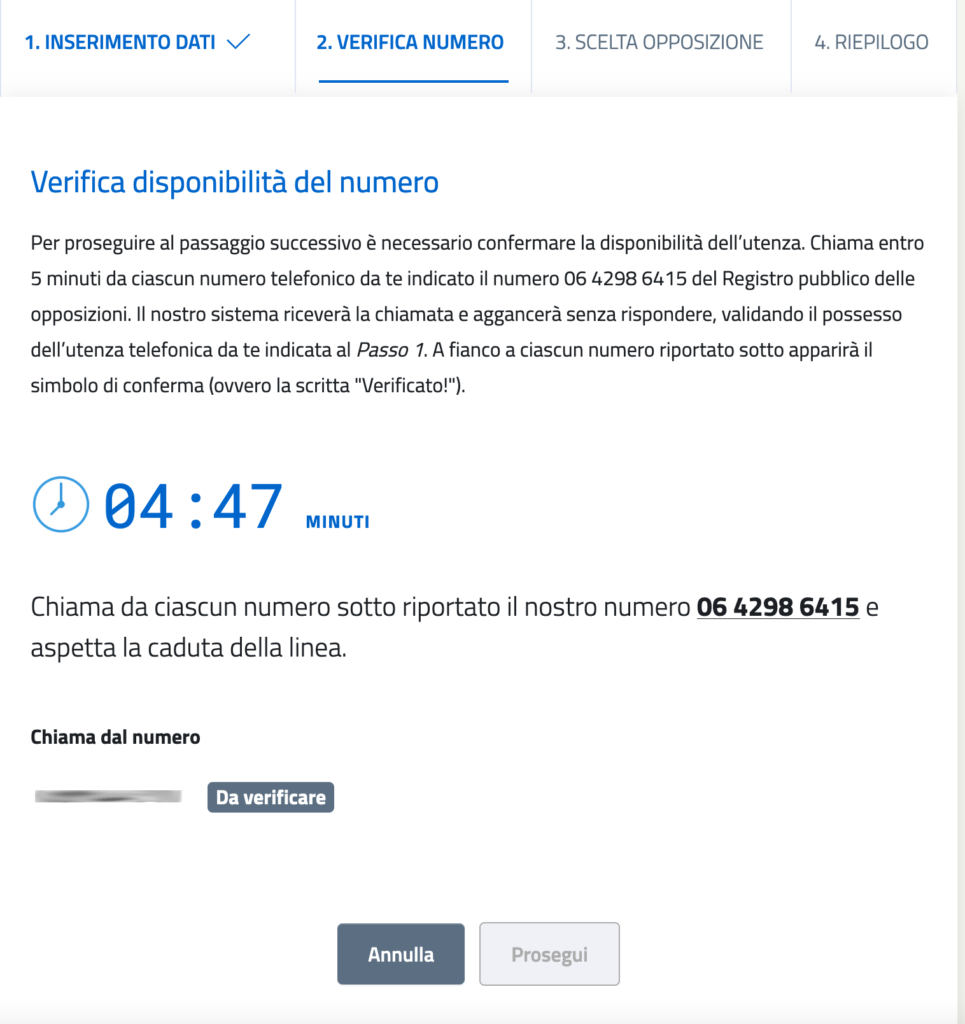 iscriversi al registro pubblico delle opposizioni - schermata 3