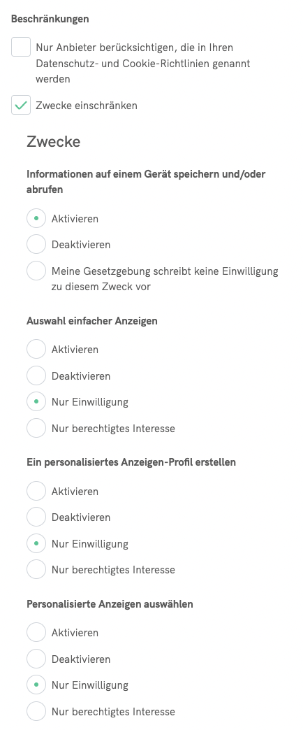 Zwecke einschränken
