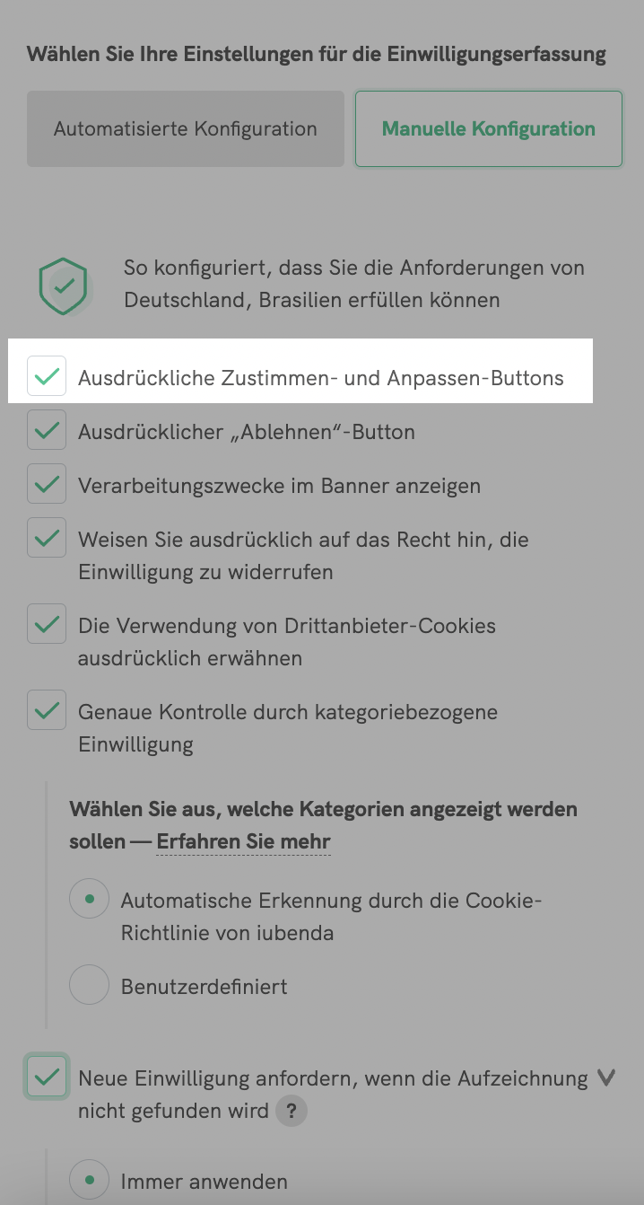 Akzeptieren und anpassen