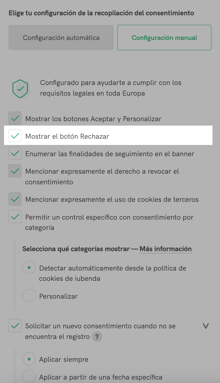 Mostrar el botón Rechazar