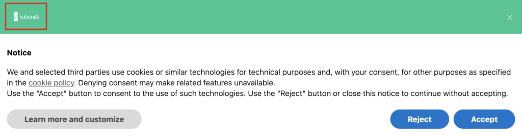 iubenda's cookie banner