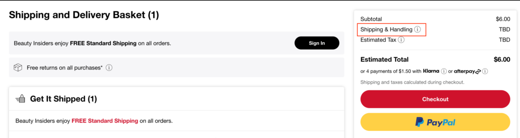shipping policy example - sephora