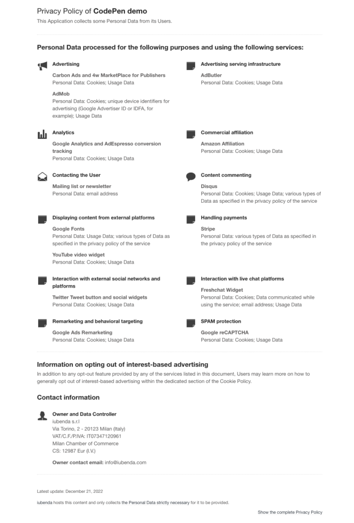 generic privacy policy template