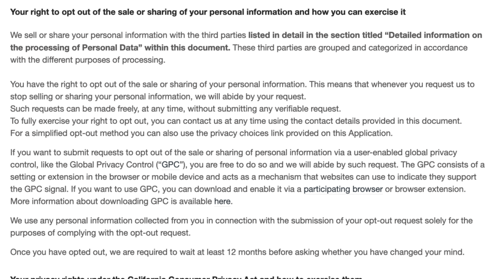 Right to opt out - CCPA privacy policy template