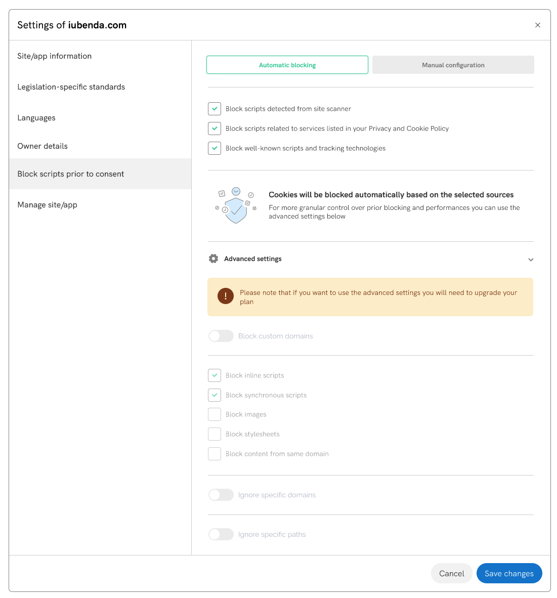 Painel de bloqueio automático