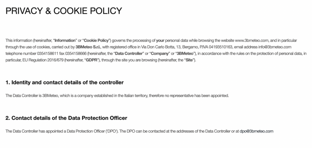 Esempio di informativa sulla privacy per siti web