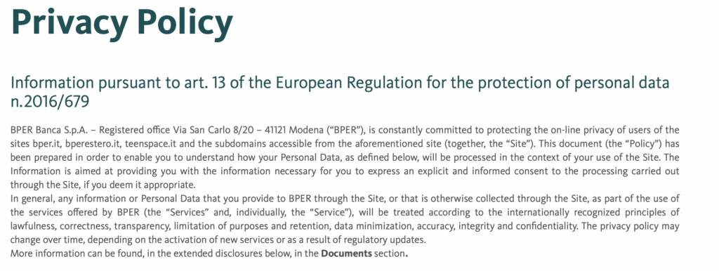 Esempio di informativa sulla privacy per siti web
