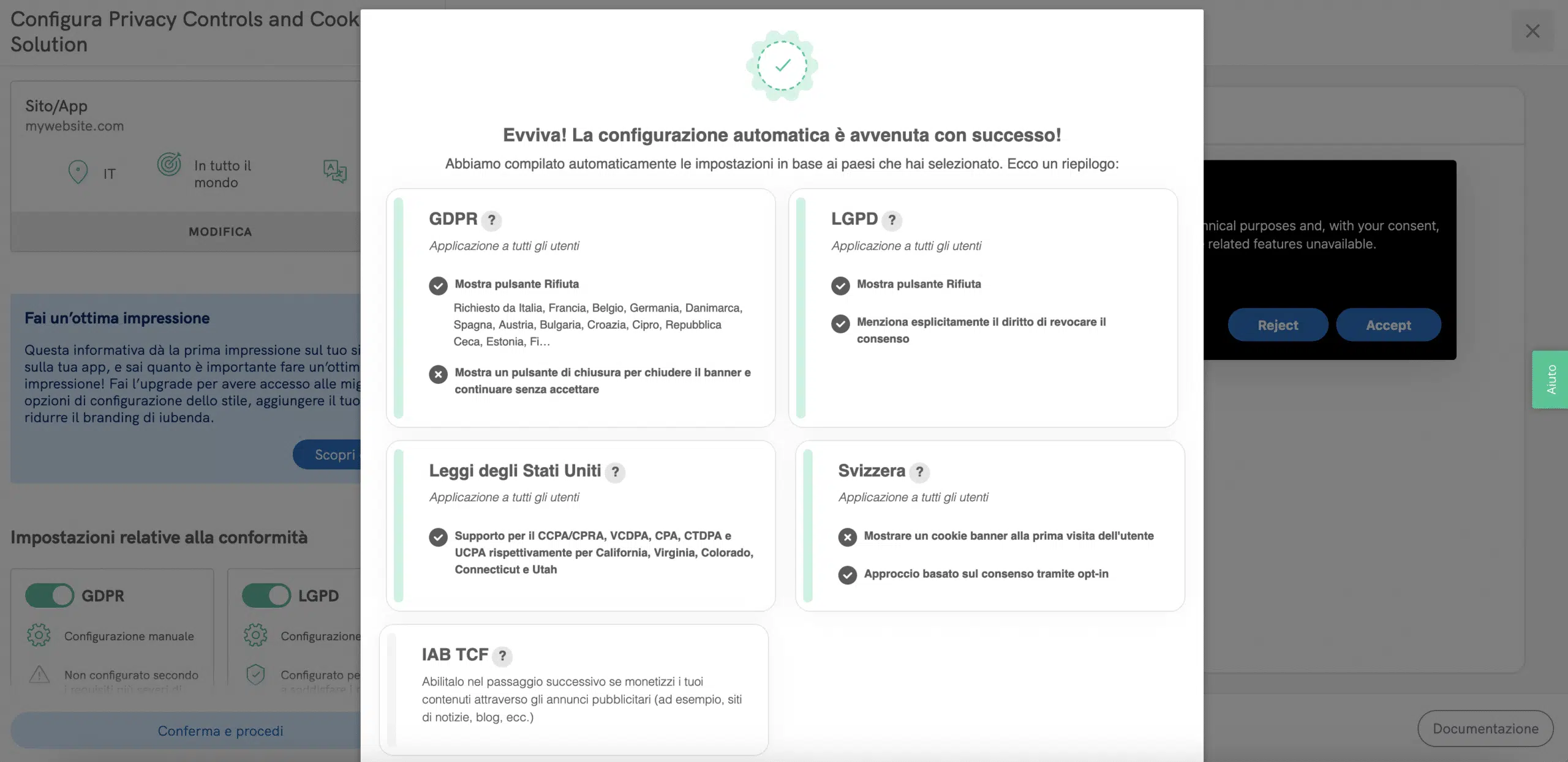 configurazione automatica iubenda