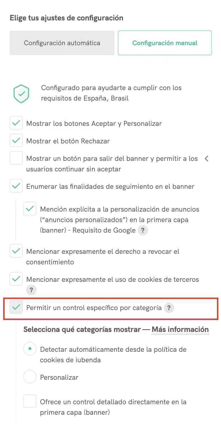 consentimiento por categoria