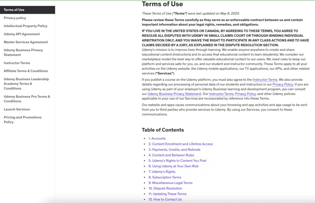 website terms of use