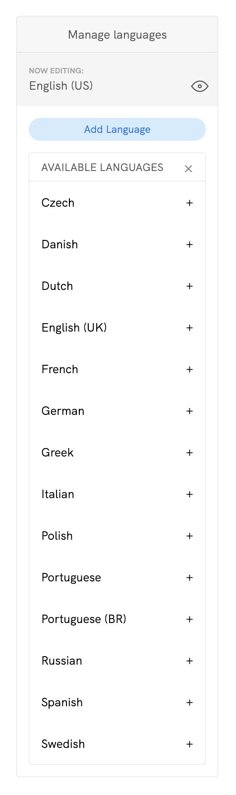Add a language to a previously generated document