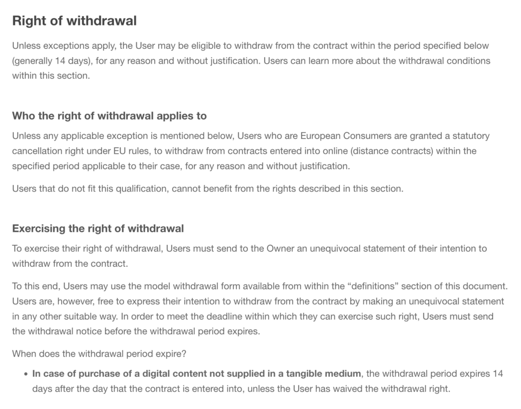 return policy iubenda