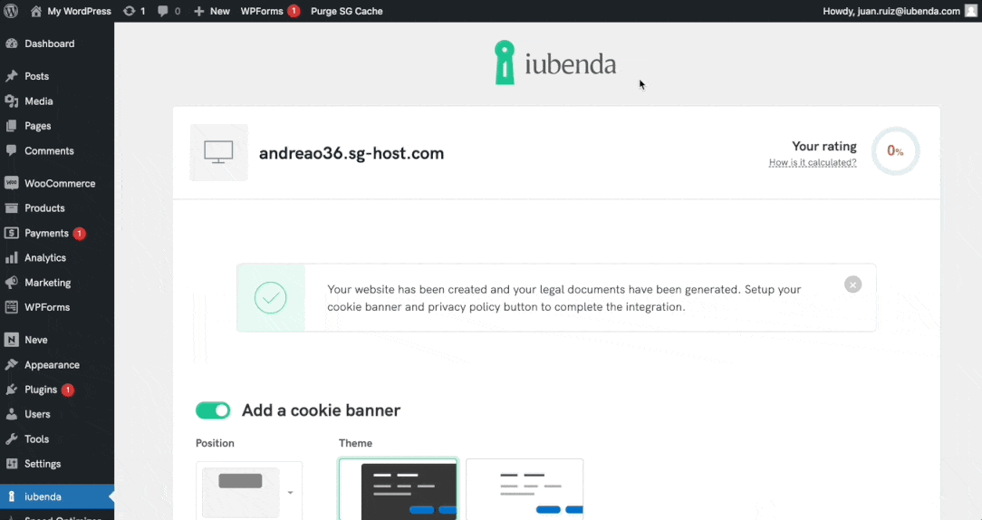 configuration du bandeau cookies
