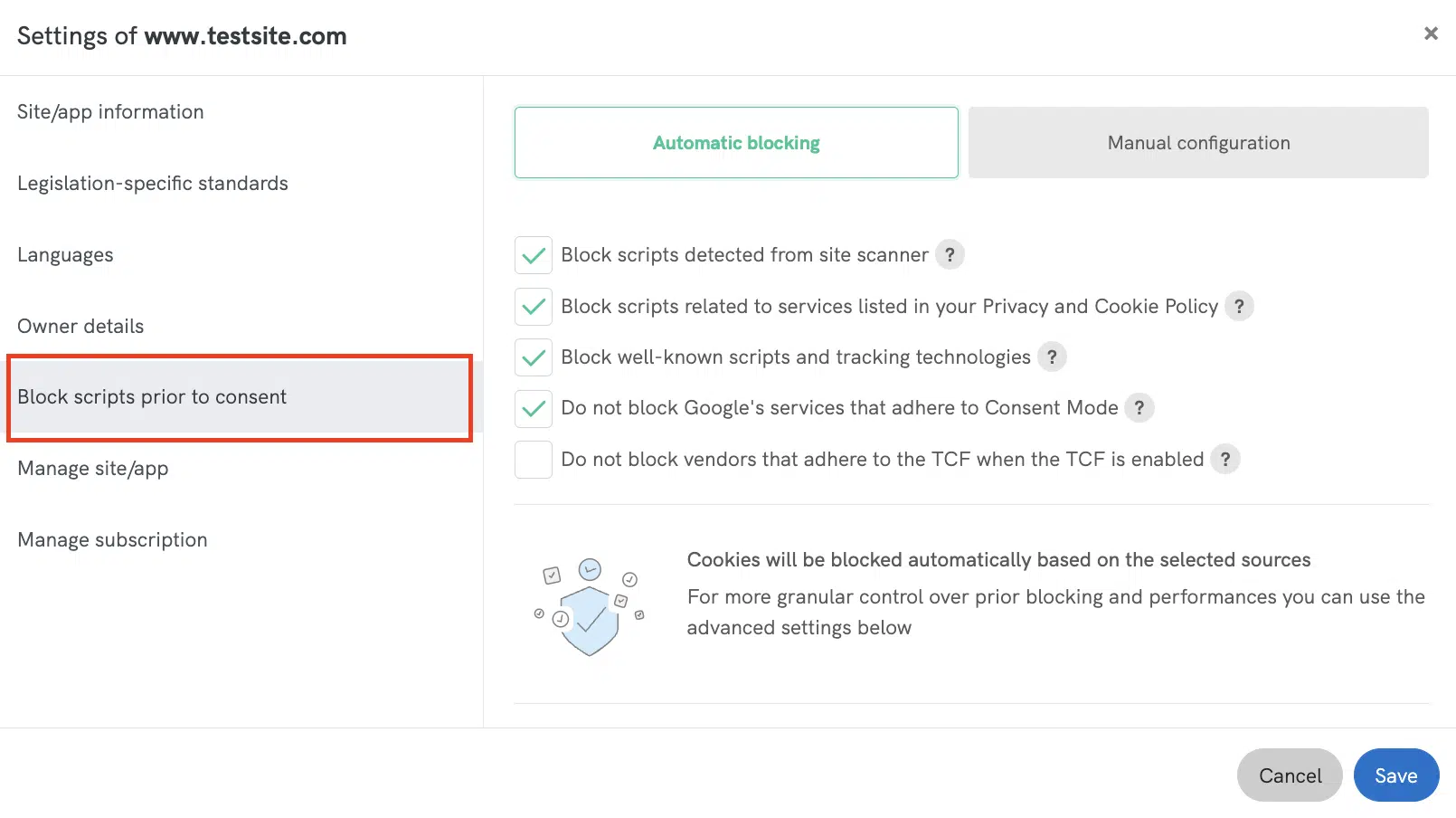 Google-Integration iubenda Skripts blockieren