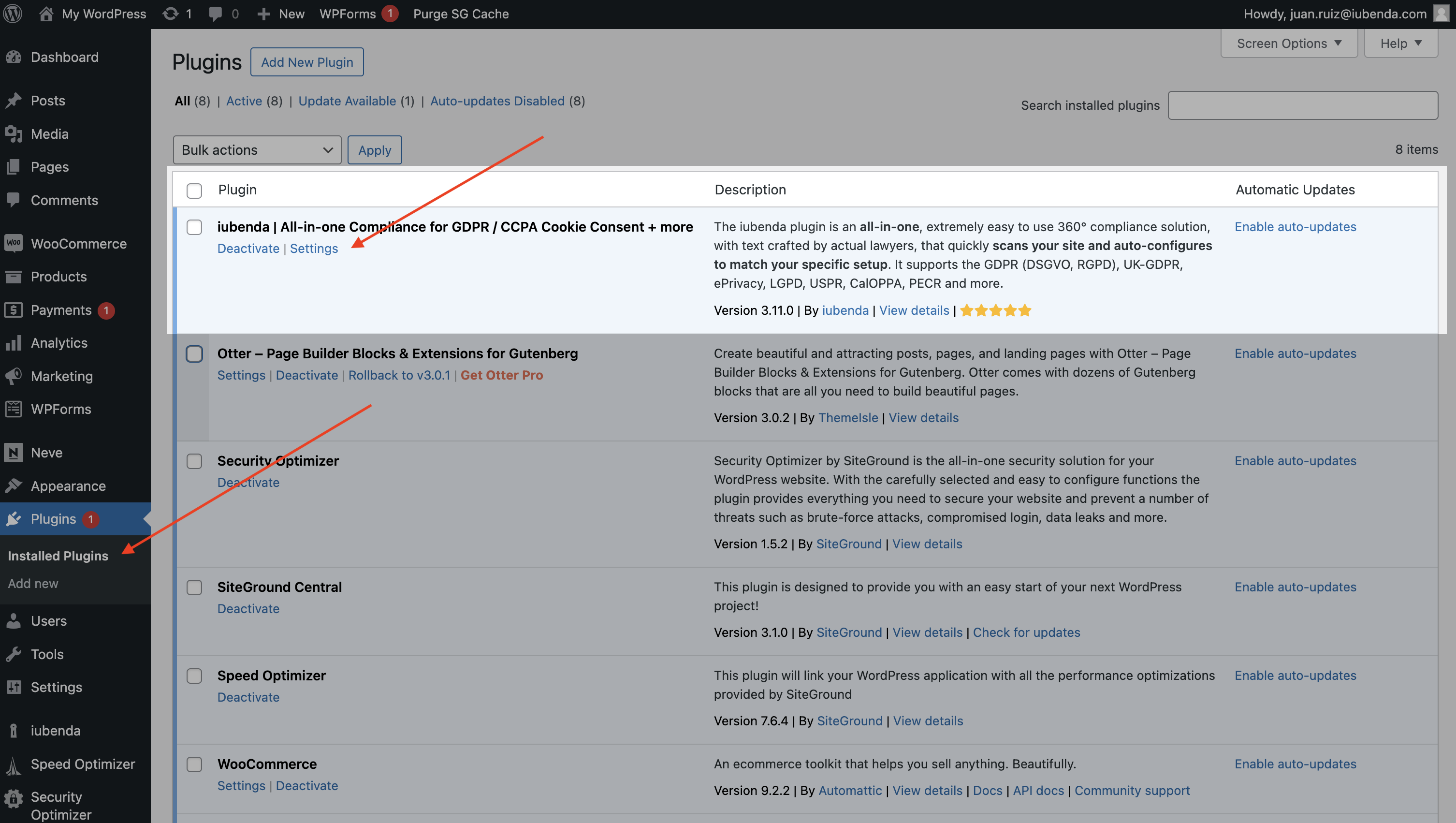 iubenda for siteground