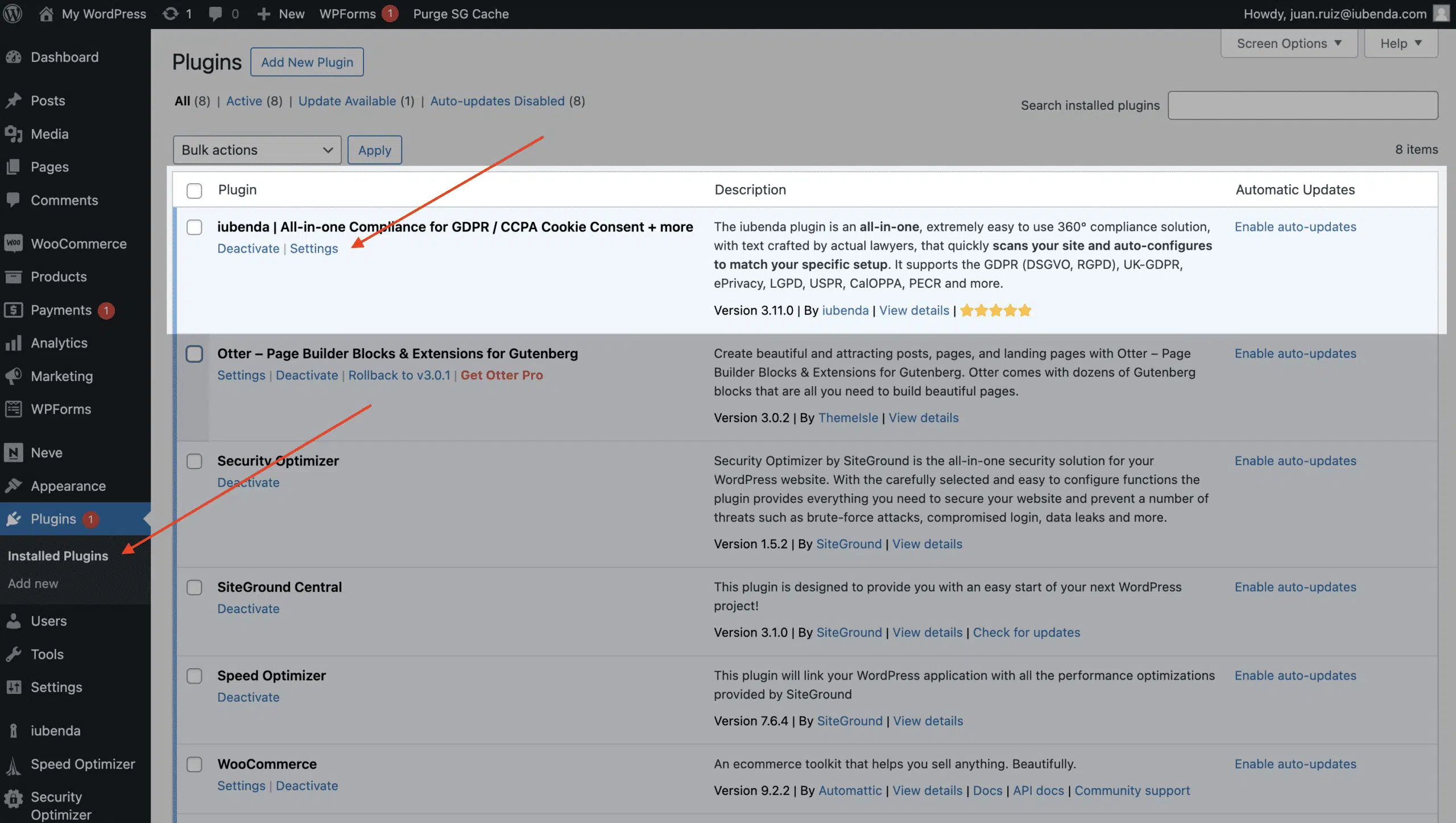 iubenda for siteground