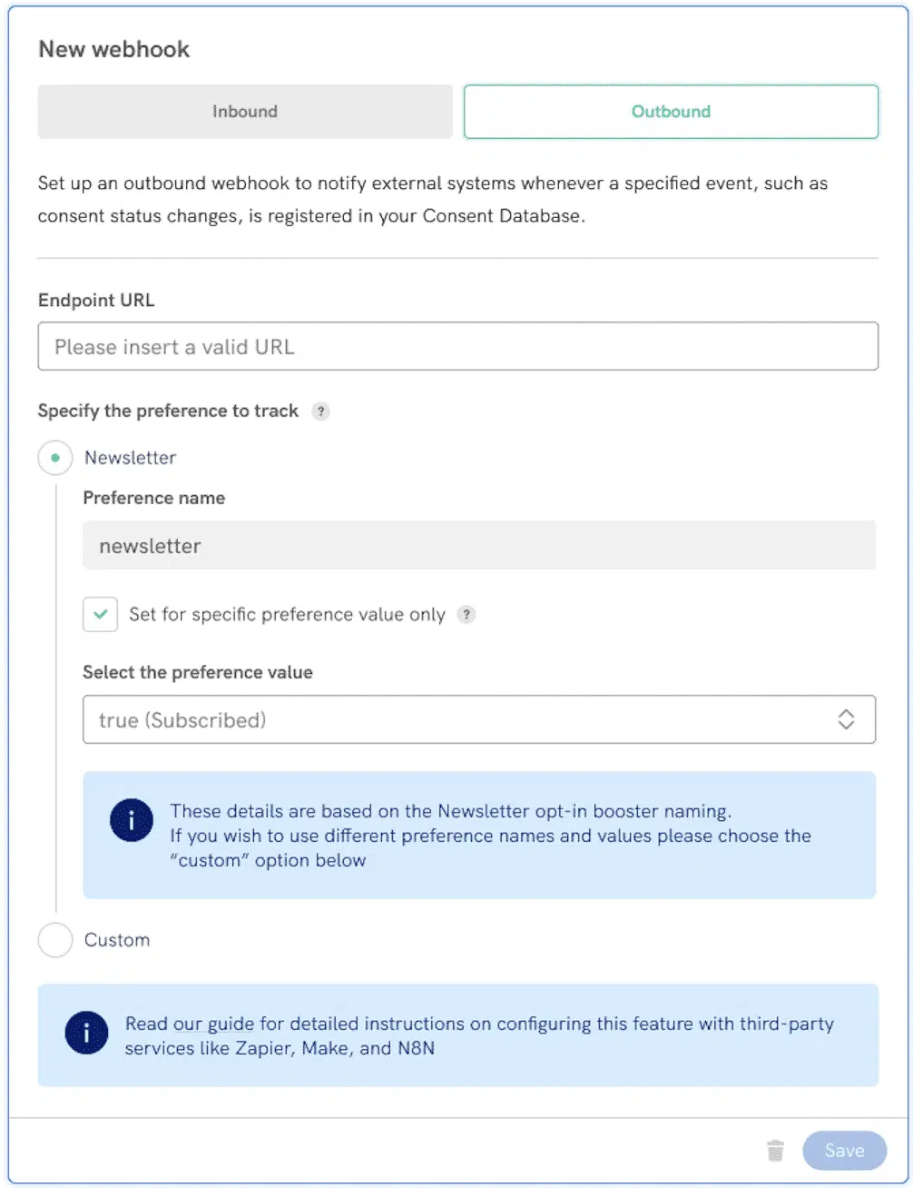 webhooks iubenda consent database