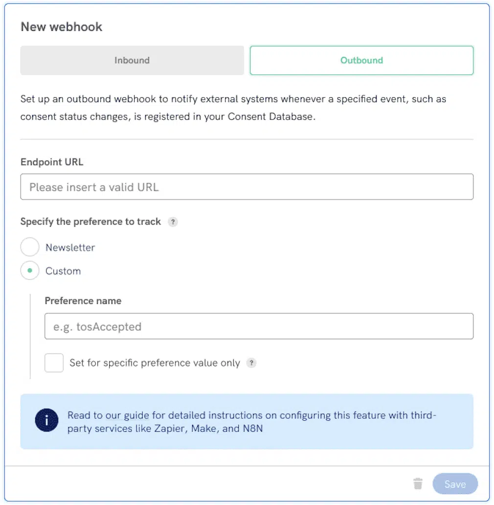 webhooks iubenda consent database