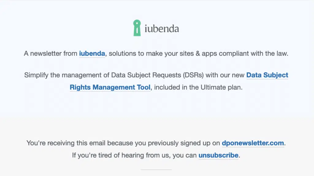 email disclaimer, unsubscribe link