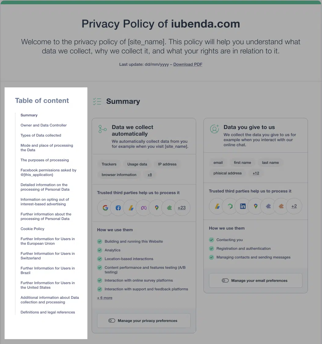 new design table of content