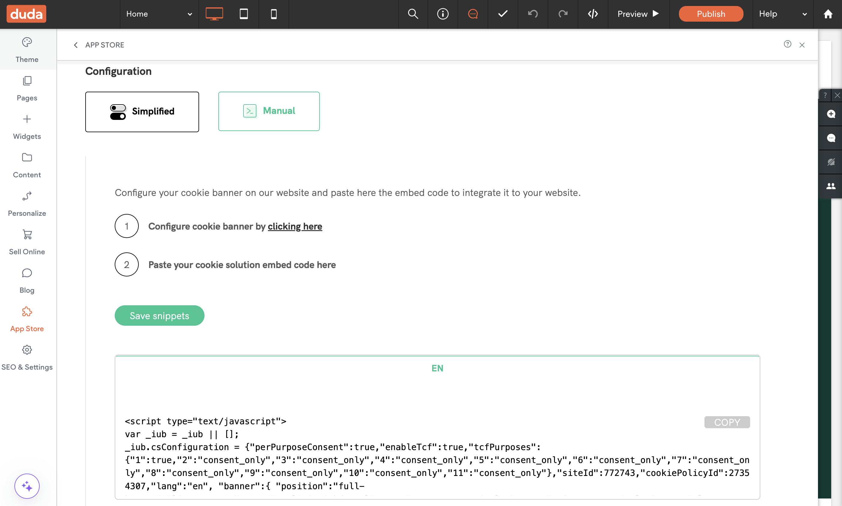 duda iubenda initial setup CS extra configurations