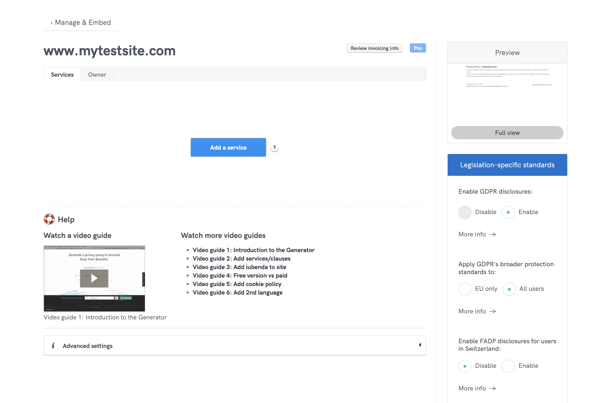 duda iubenda initial setup PPC
