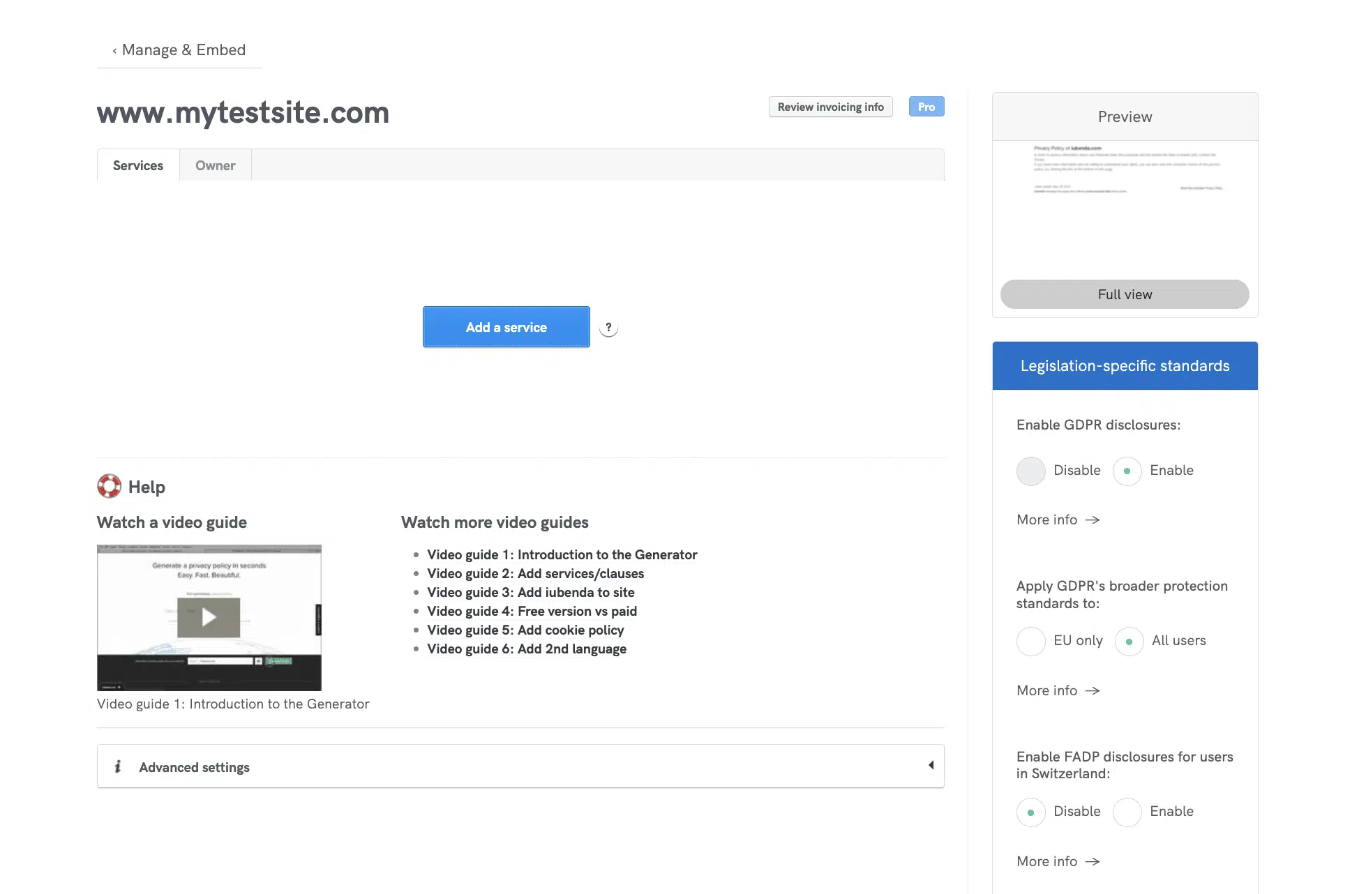 duda iubenda initial setup PPC