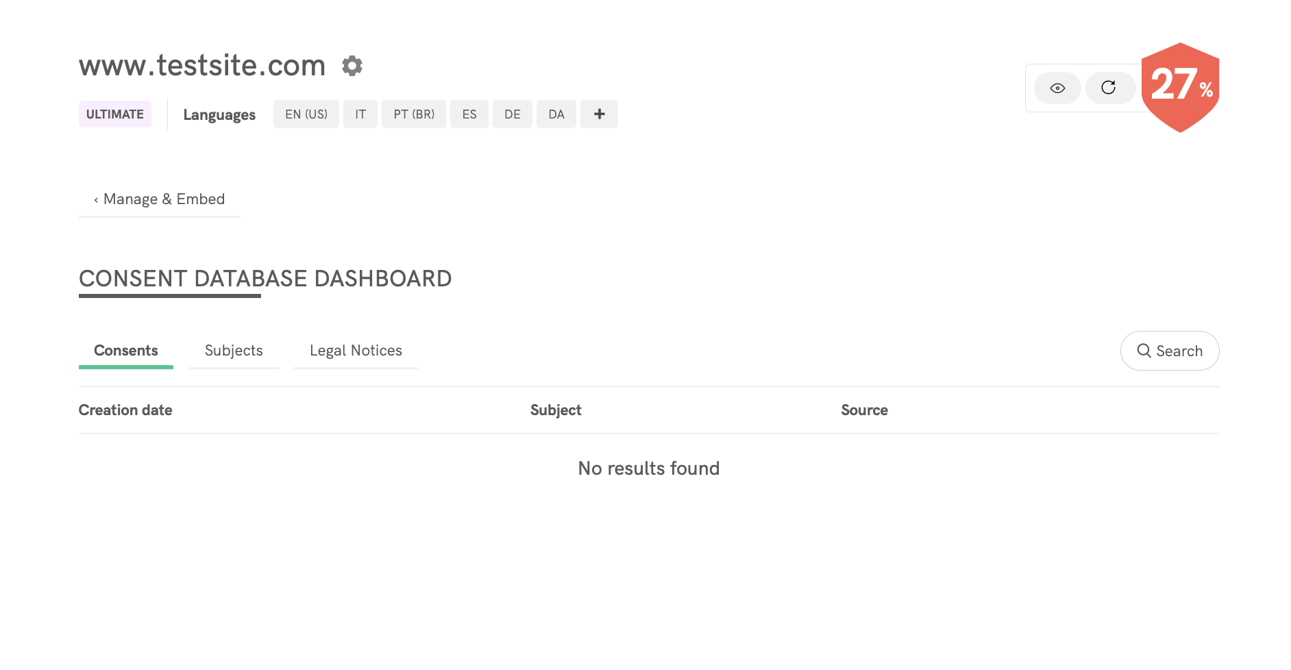duda iubenda initial setup Consent Database