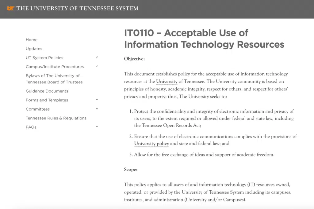 aup policy university of tennessee