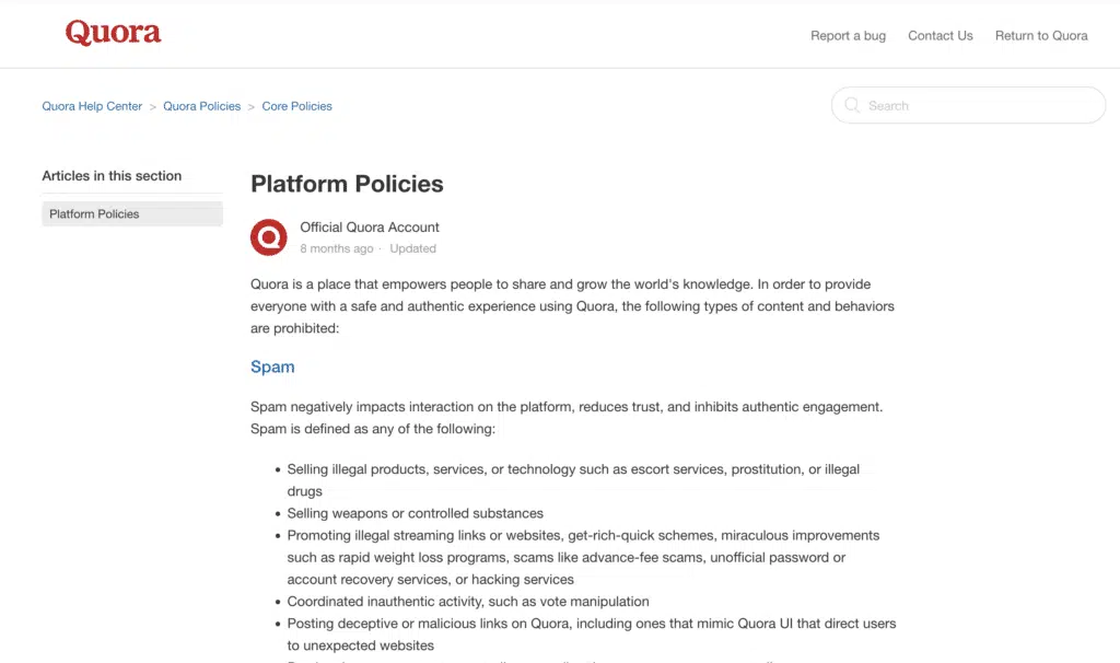 acceptable use policy quora