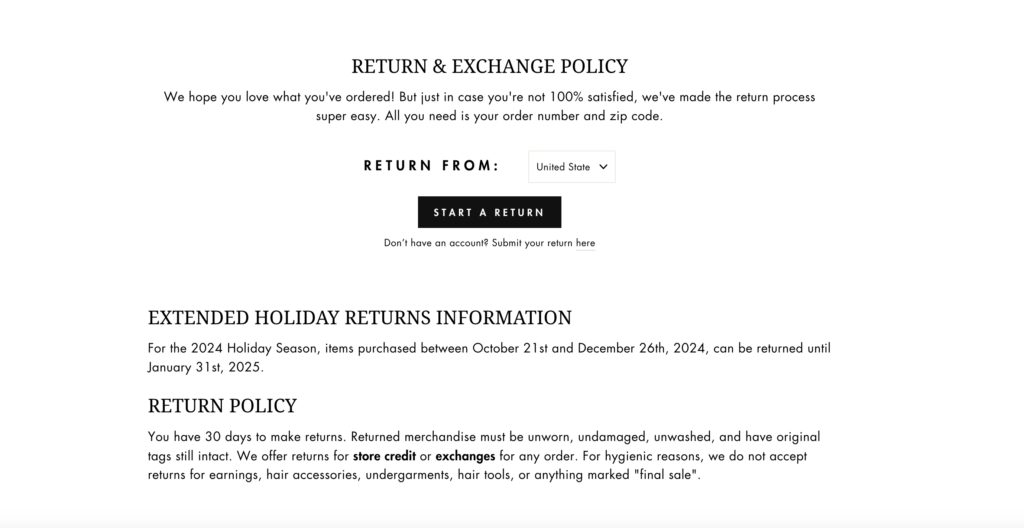 boutique return policy example