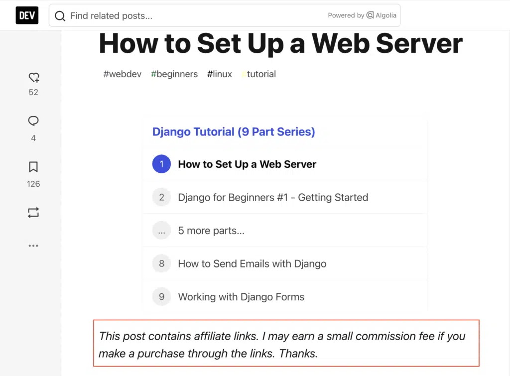 affiliate disclosure blog post