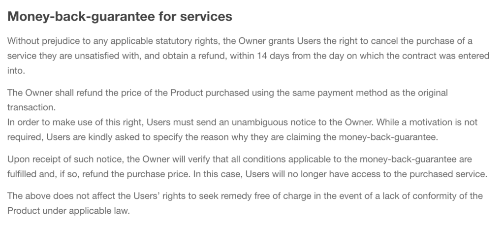 money back guarantee iubenda