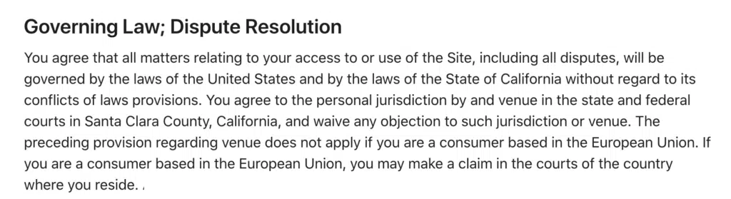 governing law clause apple