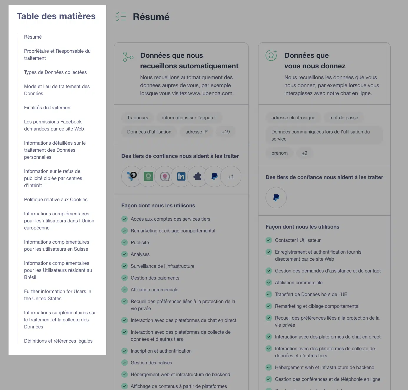 nouvelle configuration de la table des matières