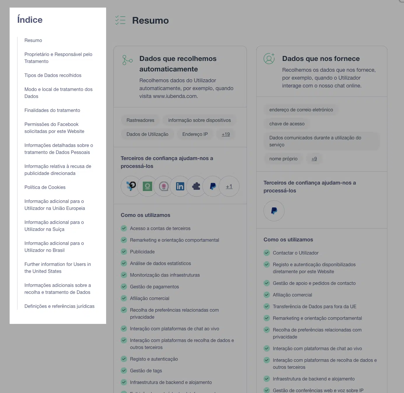 índice do novo design