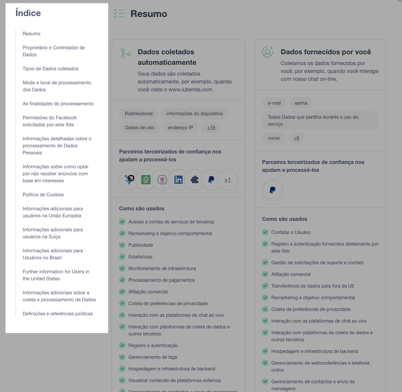 novo design do índice