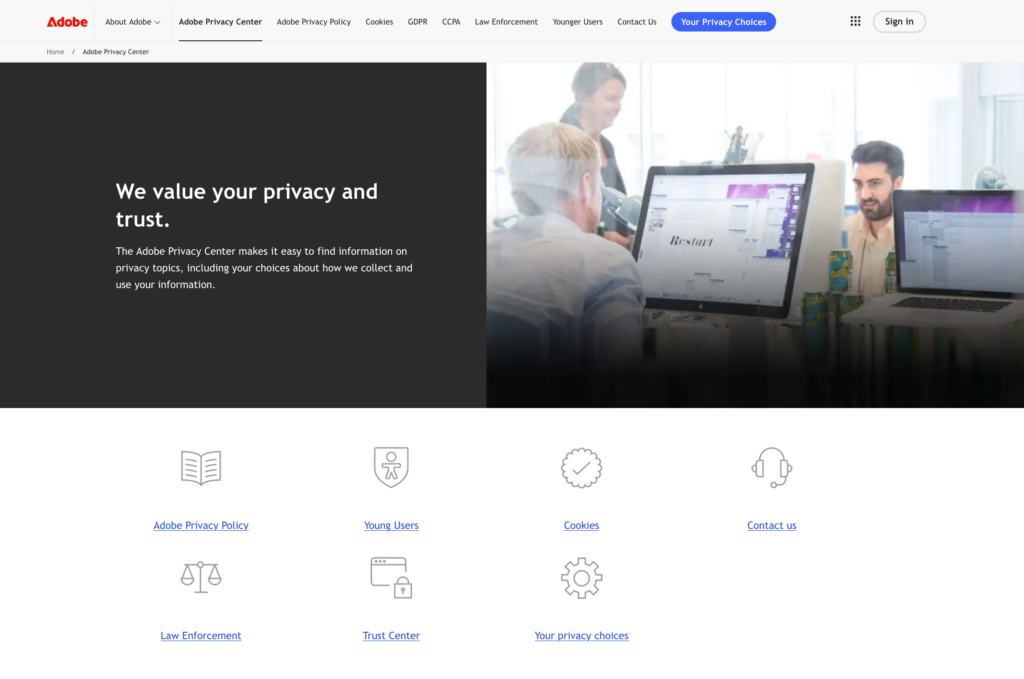 adobe privacy center