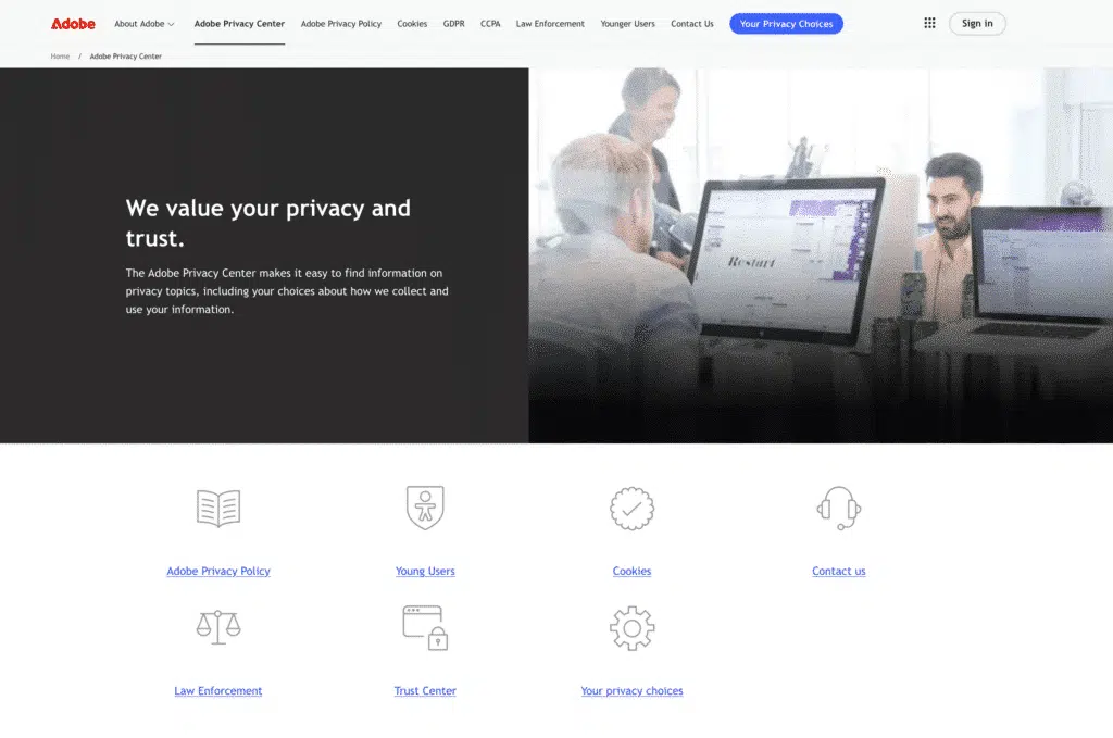 adobe privacy center