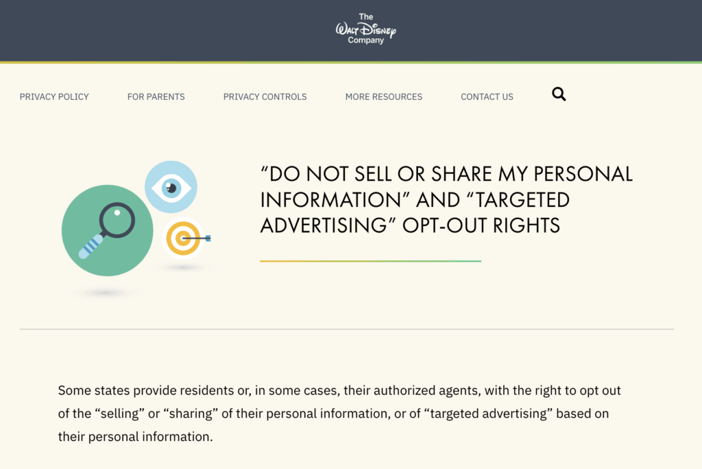 Do not sell my personal information example - Walt Disney Company