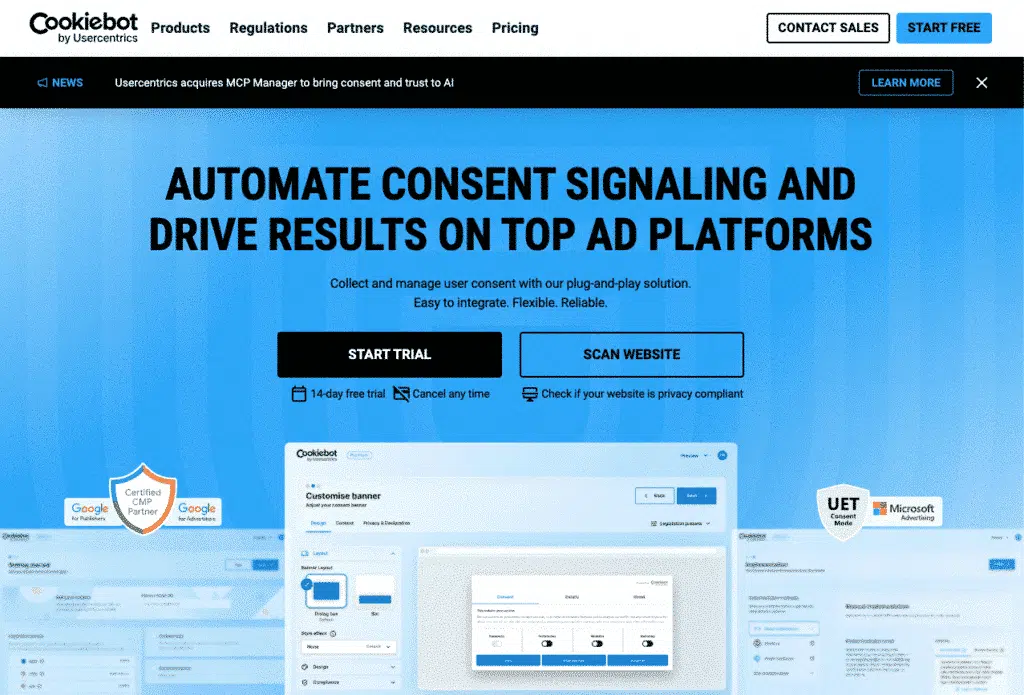 Cookiebot homepage