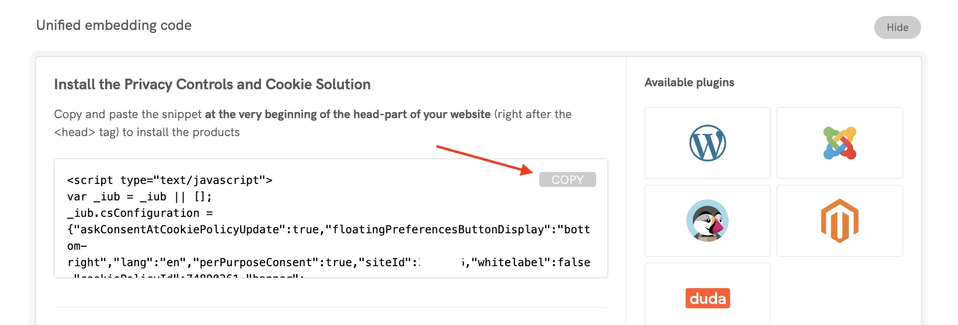 Cómo añadir Privacy Controls and Cookie Solution de iubenda a Weebly