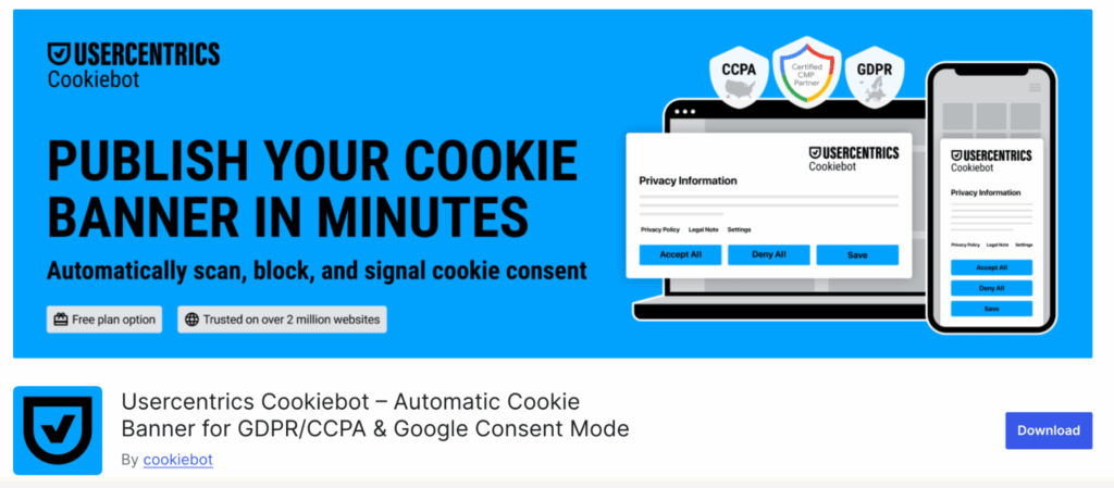 Cookiebot by Usercentrics WordPress plugin screenshot