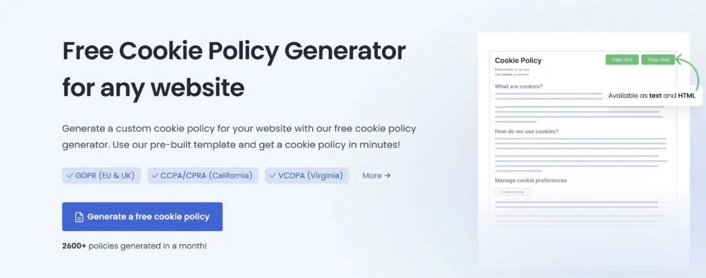 CookieYes cookie policy generator