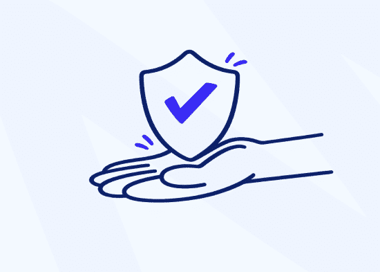Illustration of a hand holding a shield with a checkmark