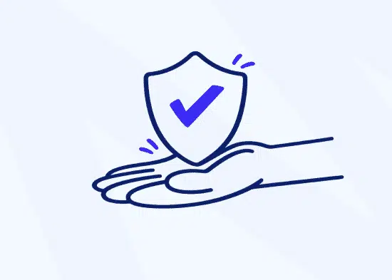 Illustration of a hand holding a shield with a checkmark